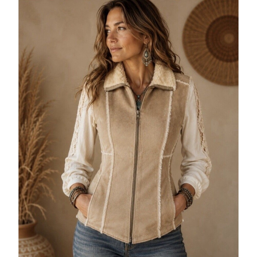 Big Chill Faux Suede Fur-Lined Vest Women's Sz 2X Western Ranch Rodeo